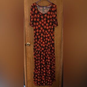 LuLaRoe Black Maxi Dress with Vibrant Red Floral Design